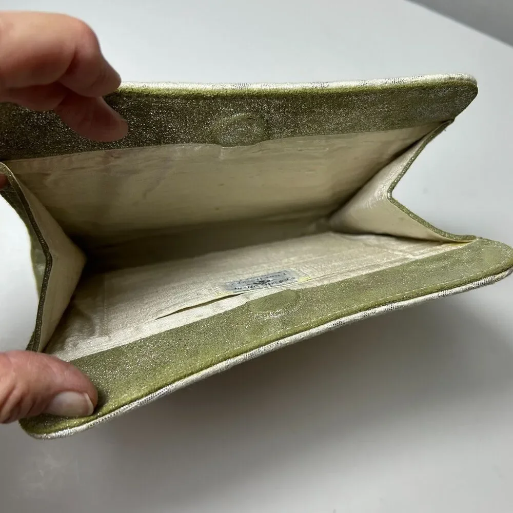 Sarah Shaw LA Ivory Silver Metallic Brocade Vintage Bridal Clutch Bag